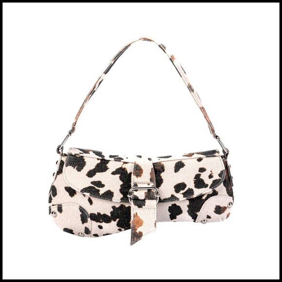 Handbags - Y2K Leopard Print Shoulder Bag Retro Denim Satchel Top Handle Clutch